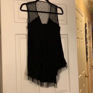 BCBGMaxazria black polka dot mesh tank